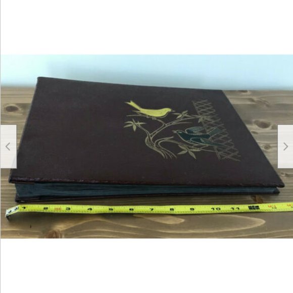 Vtg 1960s Scrapbook Album w/ Bird Cover Design Refillable Black Pages Ephemera - Picture 2 of 9